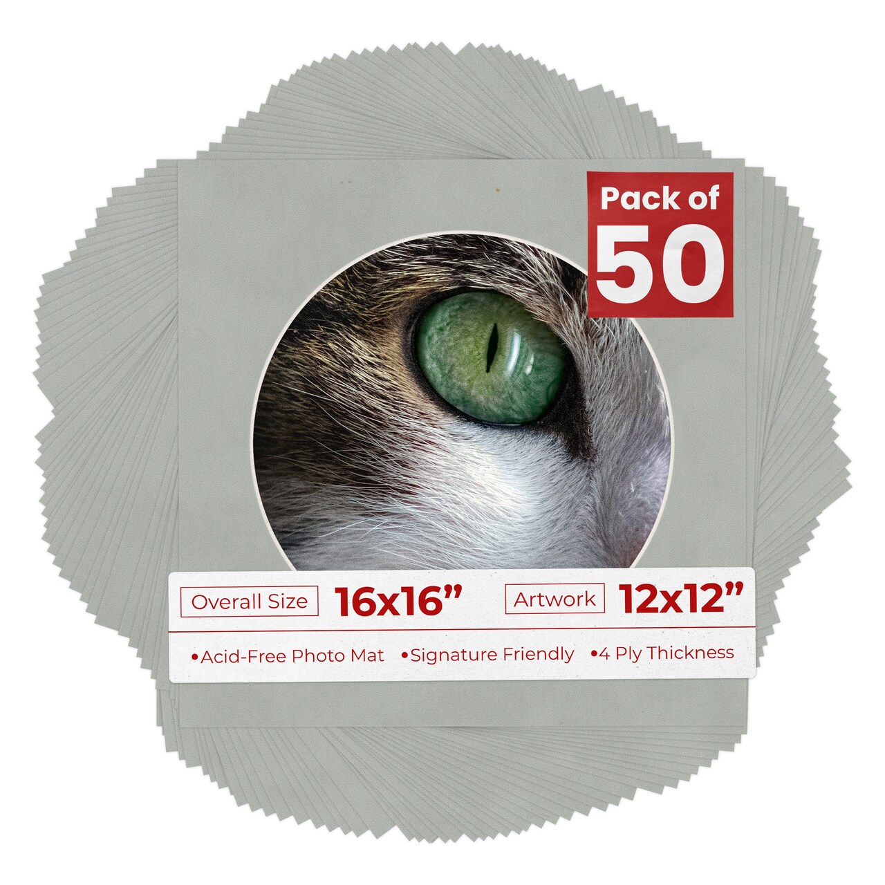 Light Grey Suede Mat Board for 16x16 Frames - Circle Opening for 12x12 Photos